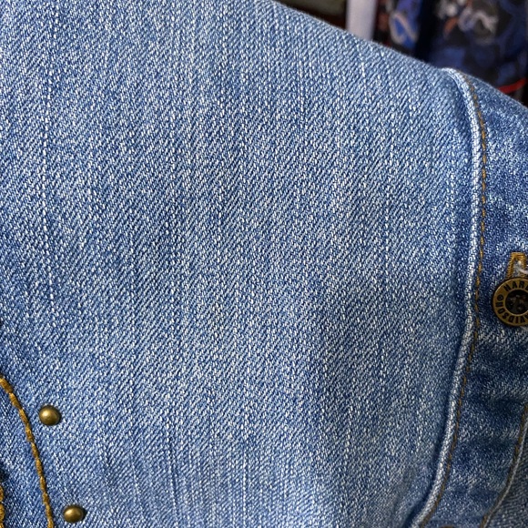Y2K HARLEY DAVIDSON Studded & Embroidered Button Down Denim Shirt Jacket Shacket - Picture 8 of 8